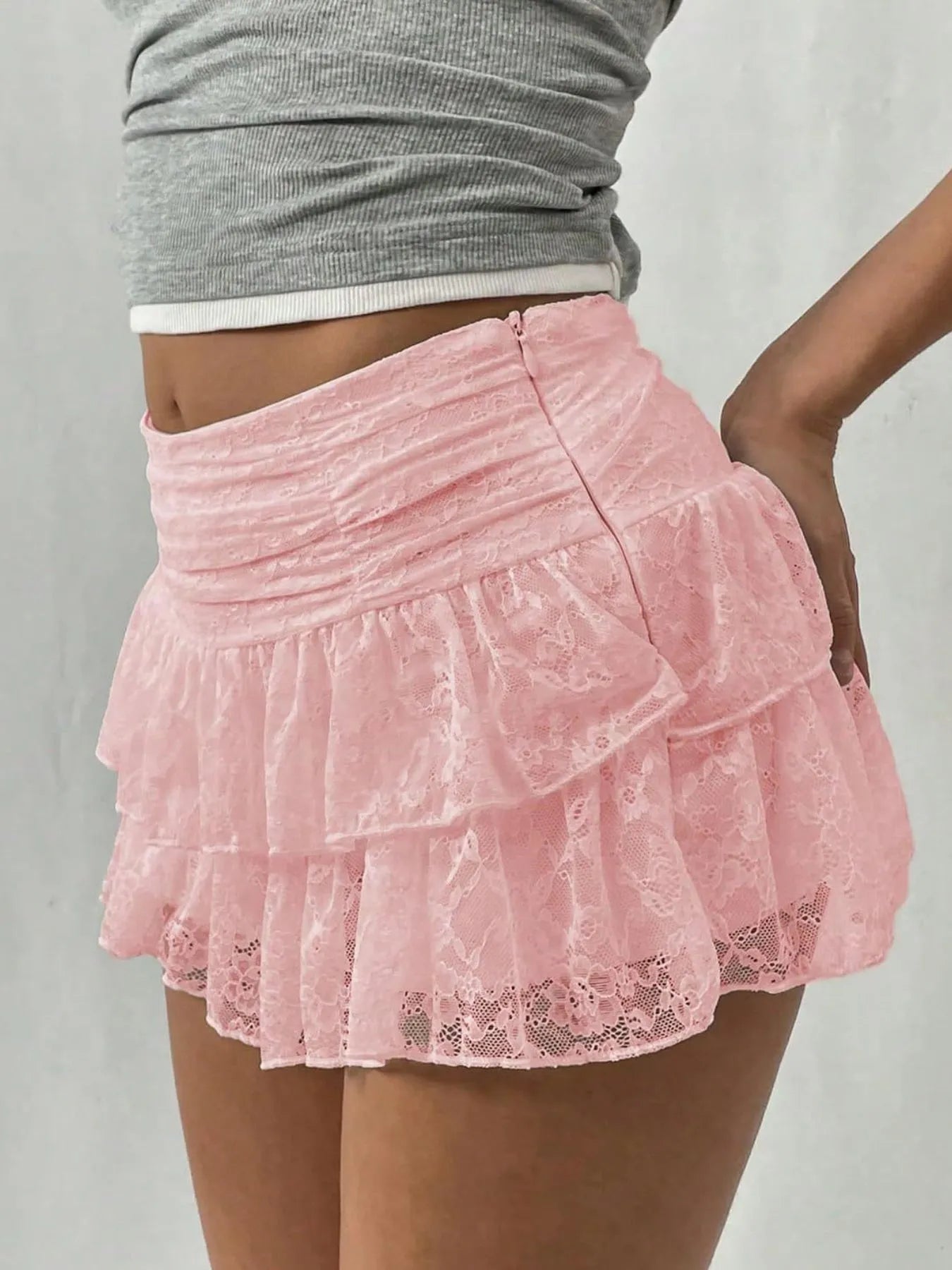 Lace Layered Mini Skirt - Watermelon pink