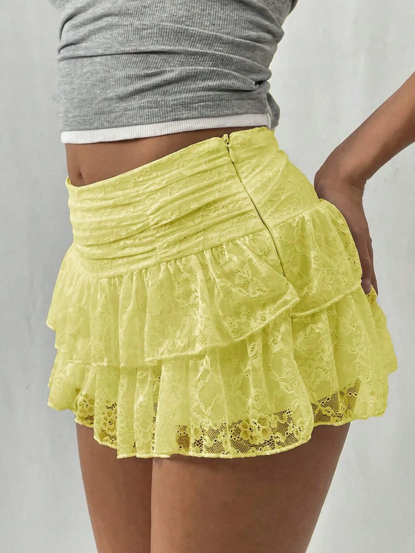 Lace Layered Mini Skirt - Canary Yellow