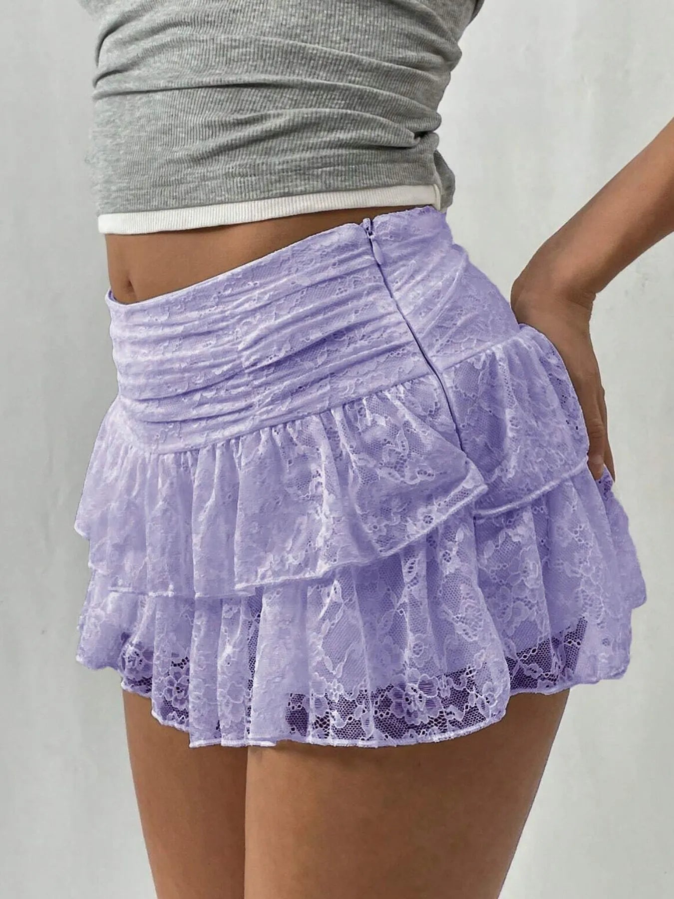 Lace Layered Mini Skirt - Pink Purple