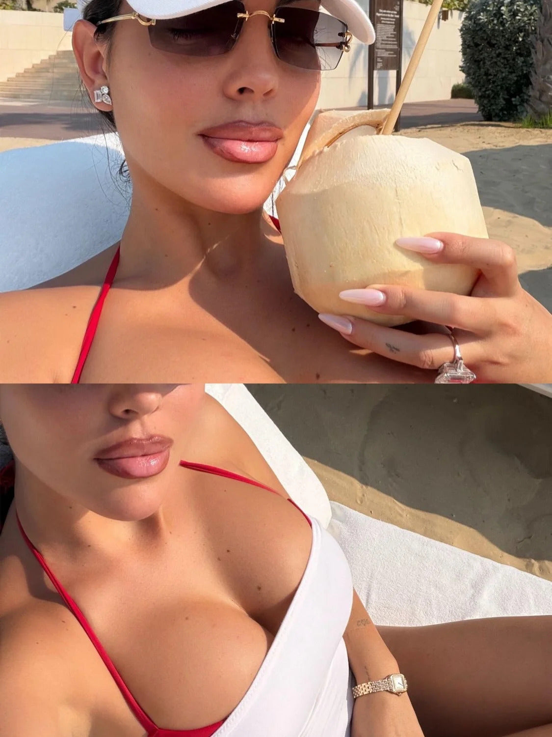 Georgina Rodriguez in red string bikini on Madeira beach