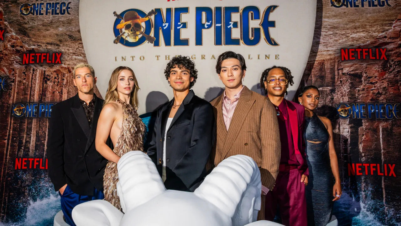 Emily Rudd at the One Piece Season 2 Los Angeles premiere in a bronze halter gown