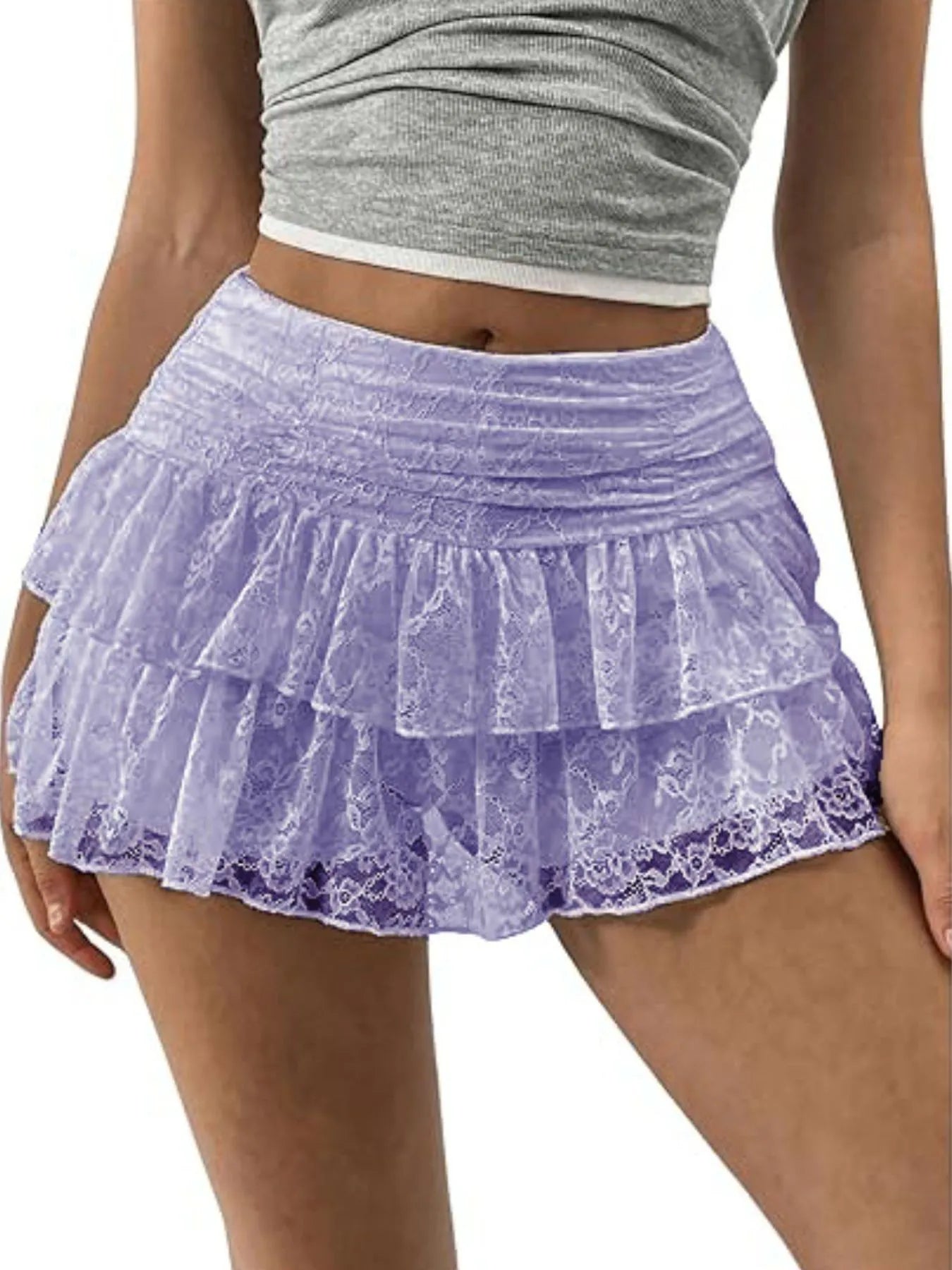 Lace Layered Mini Skirt - Pink Purple