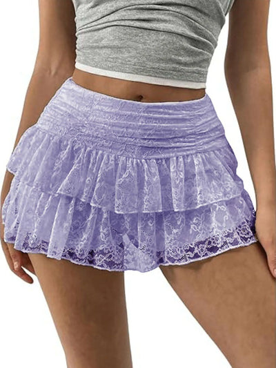 Lace Layered Mini Skirt - Pink Purple