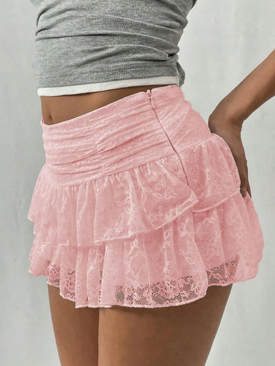 Lace Layered Mini Skirt - White