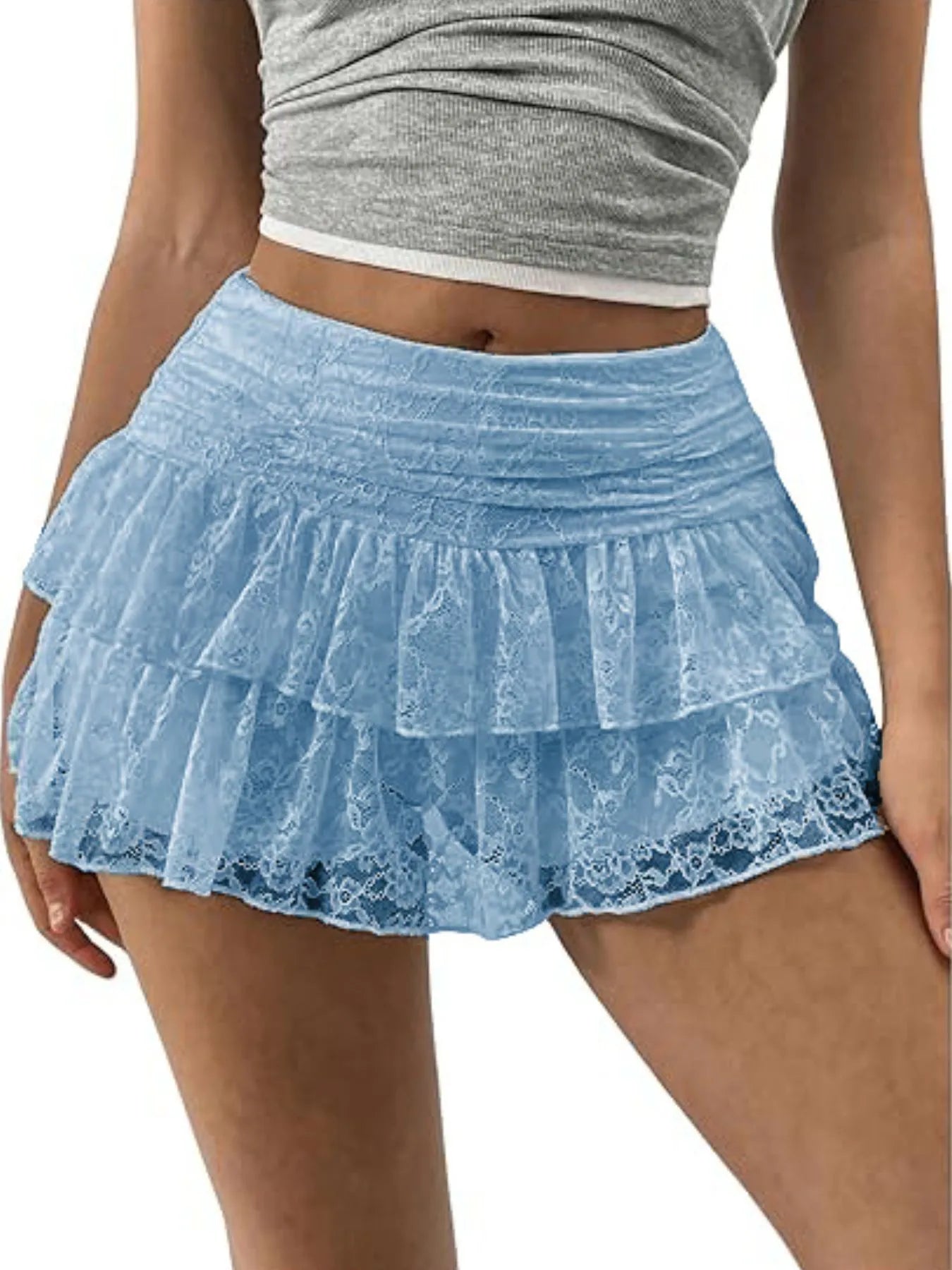 Lace Layered Mini Skirt - Light Blue