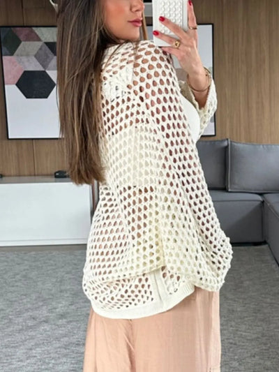 Hollow Out Open Front Cover-Up - Cream