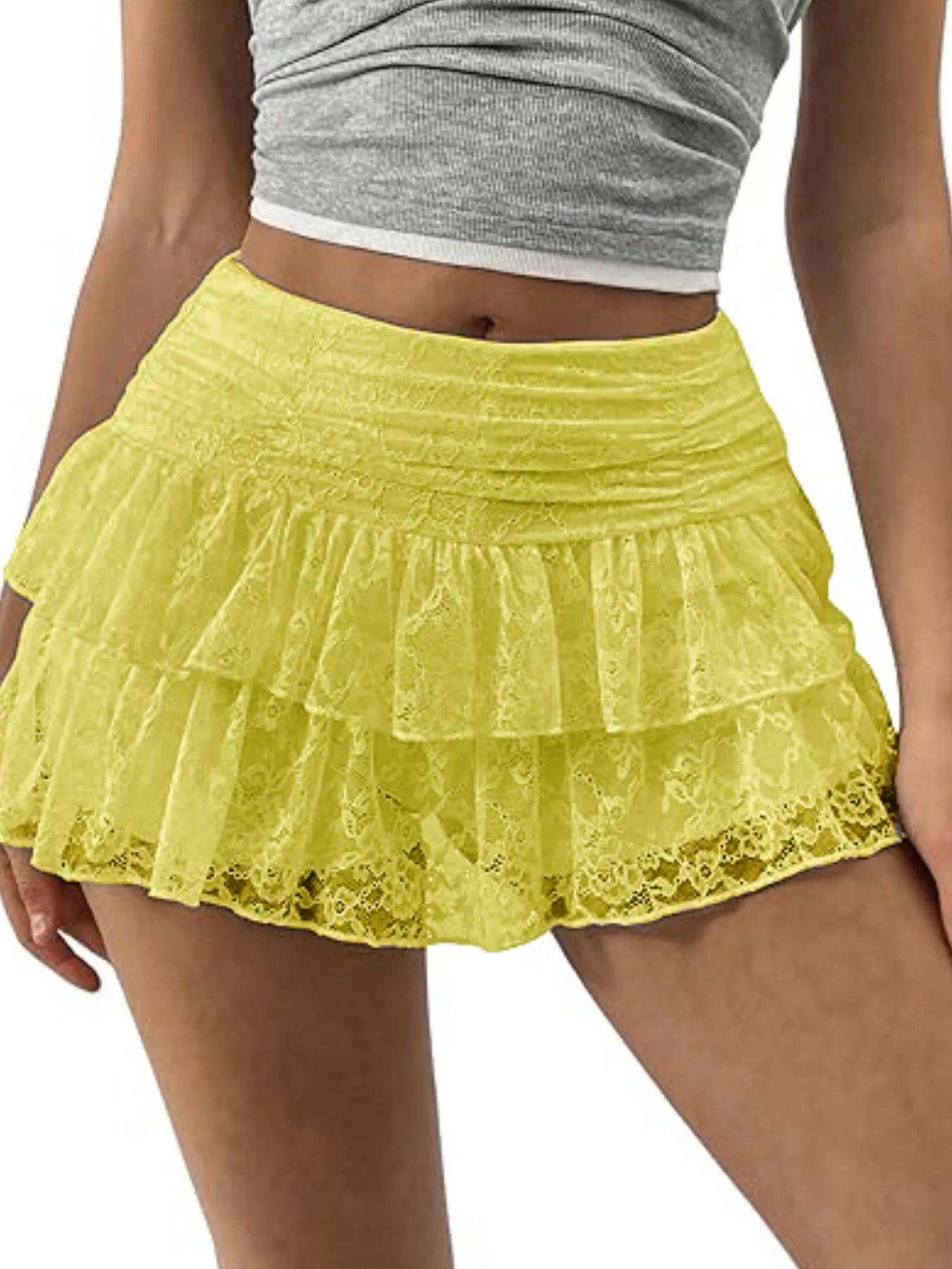 Lace Layered Mini Skirt - Canary Yellow