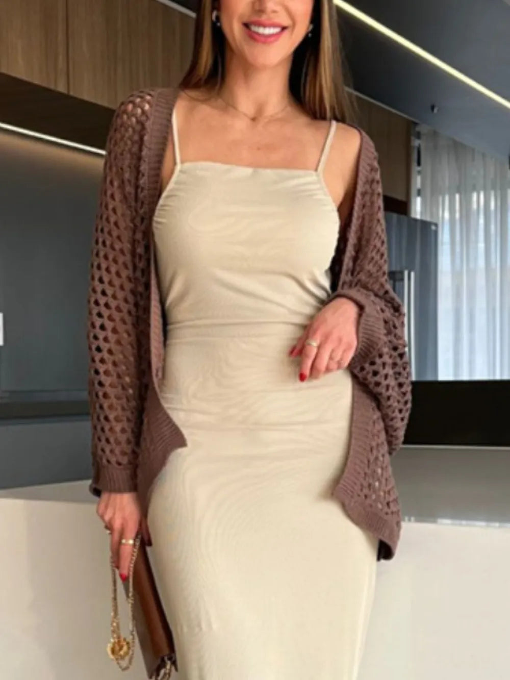 Hollow Out Open Front Cover-Up - Chocolate