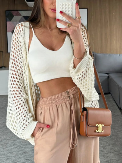 Hollow Out Open Front Cover-Up - Cream