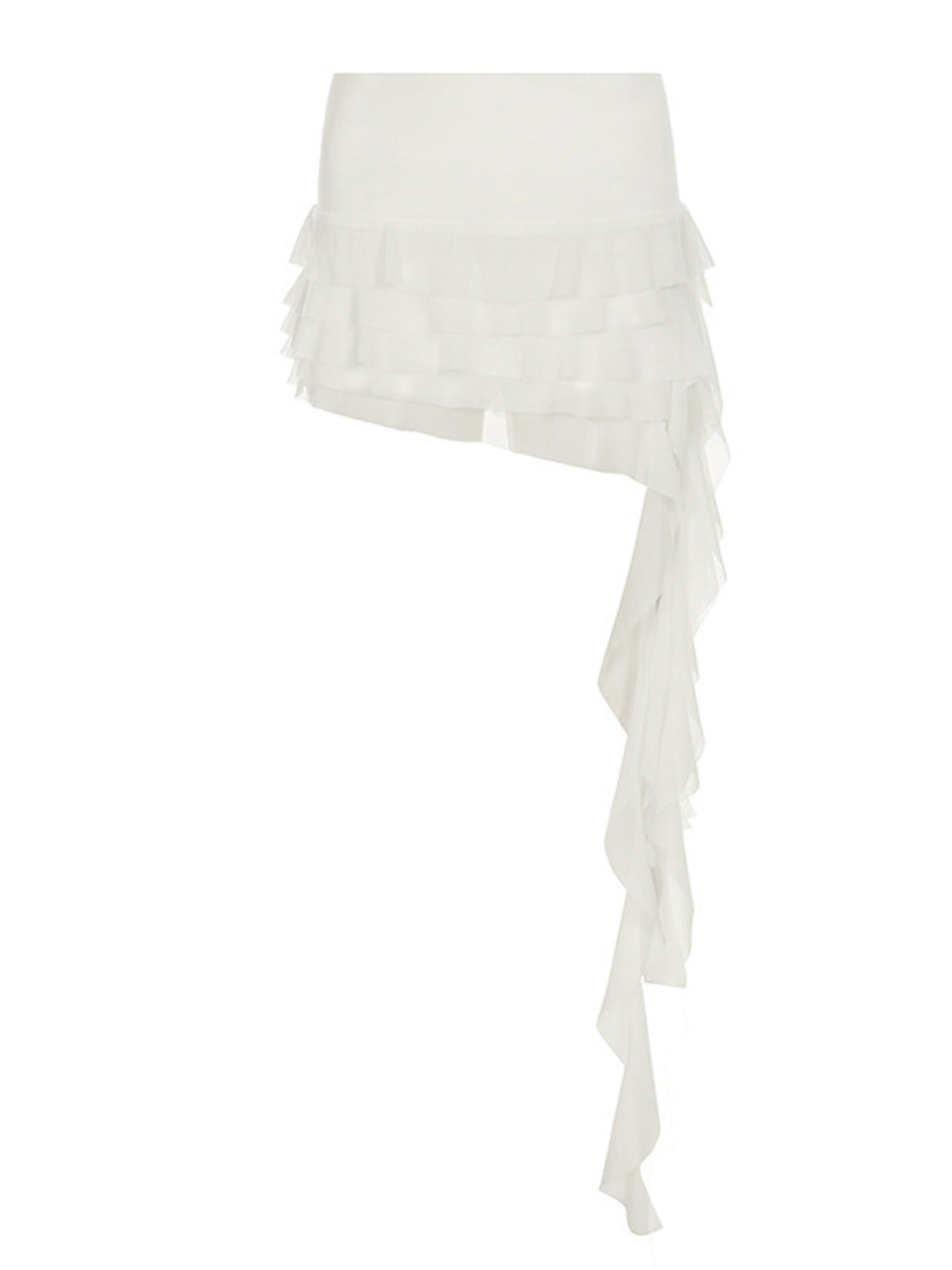 Ruffled Asymmetrical Mini Skirt - White